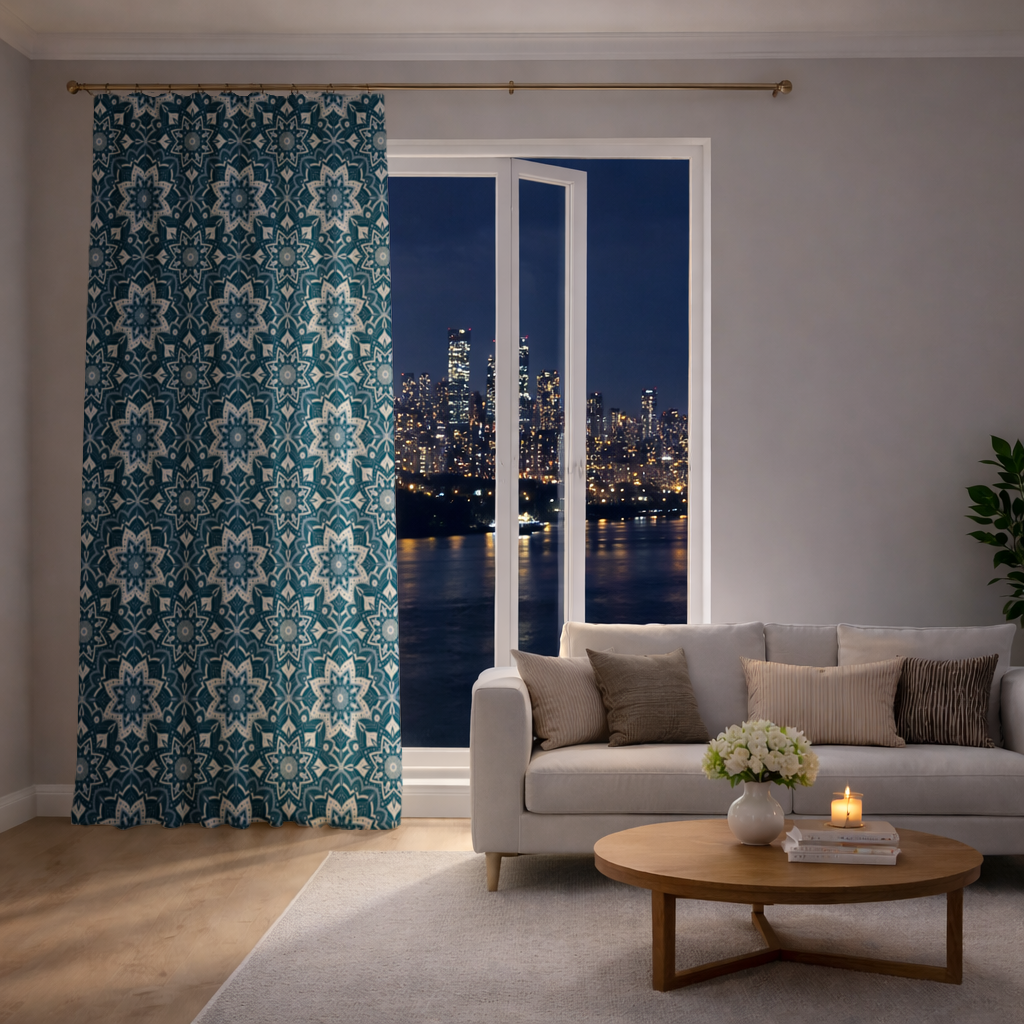 Elegant Blue Mandala Pattern Drapes
