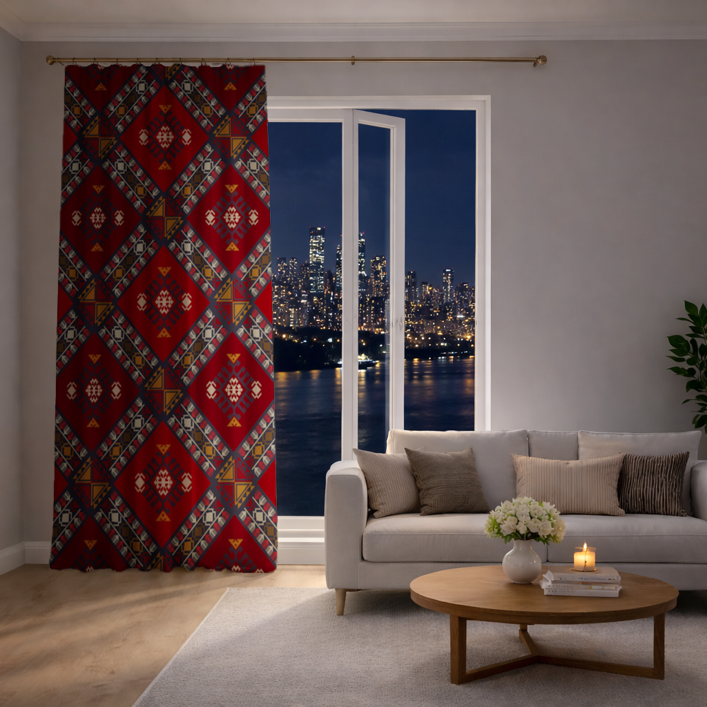 Geleneksel Kilim Desenli Motif Fon Perde