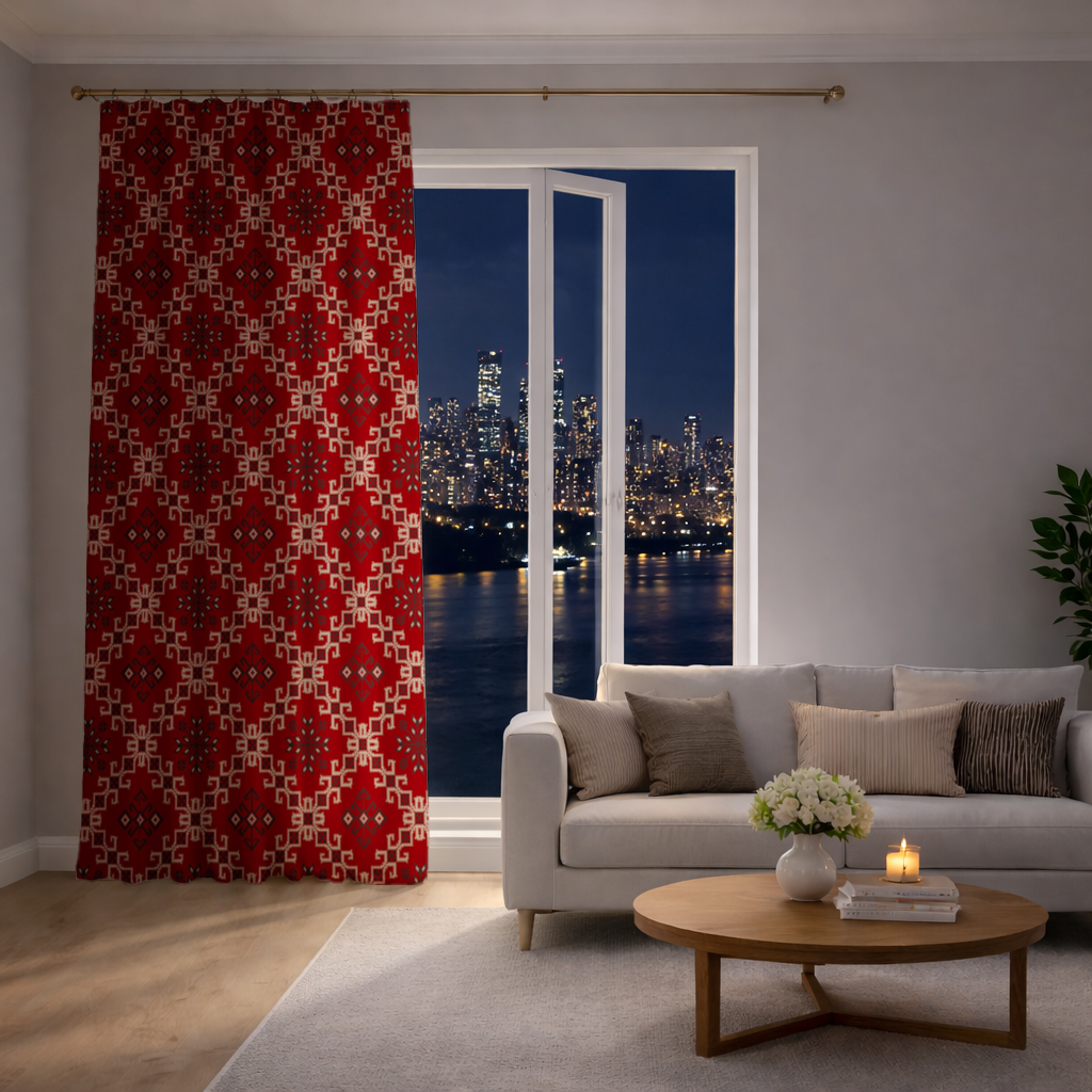 Red Ethnic Embroidery Pattern Drapes