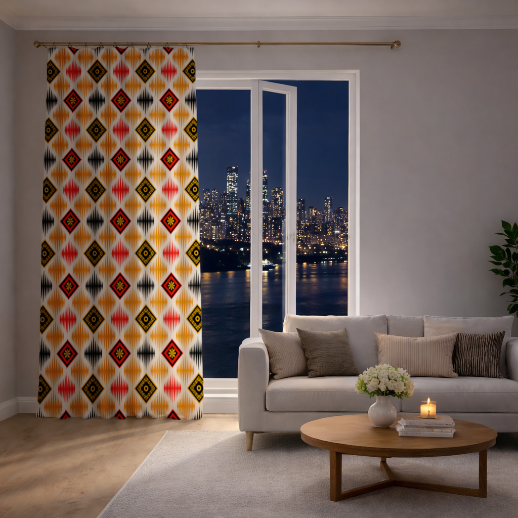 Vibrant Ethnic Geometric Motif Drapes