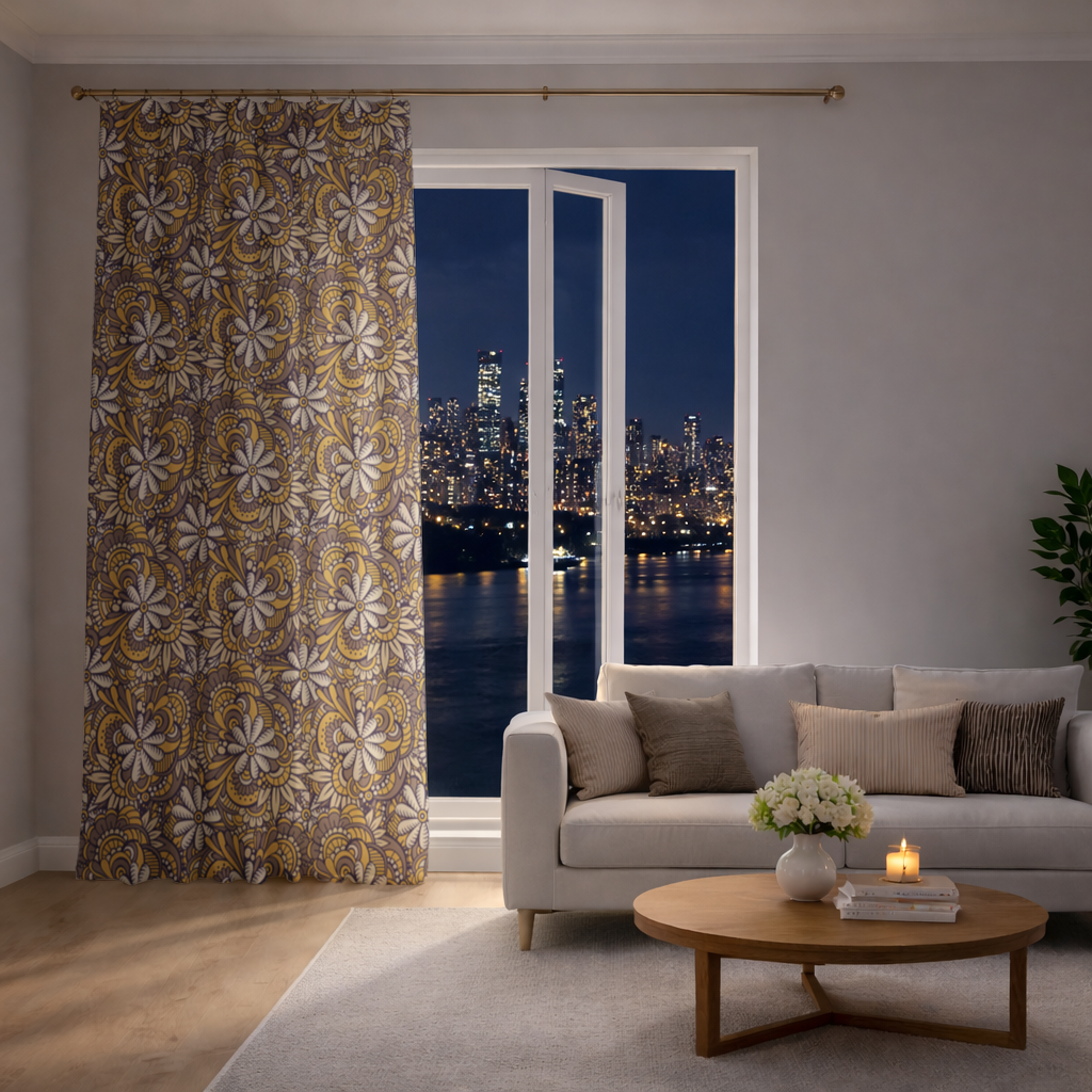 Retro Floral Doodle and Mandala Pattern Drapes
