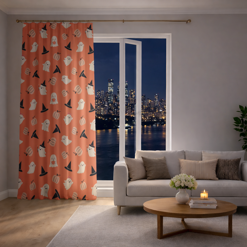 Cute Pumpkin and Witch Hat Ghost Pattern Drapes