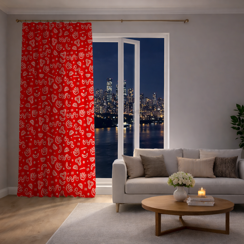 Red Abstract Doodle Drapes
