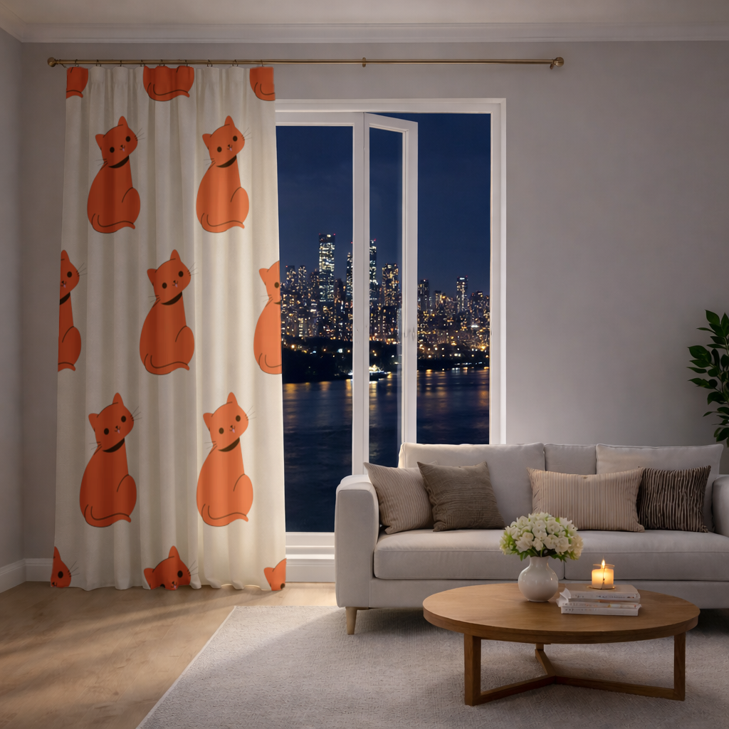 Kawaii Orange Cat Blep Drapes