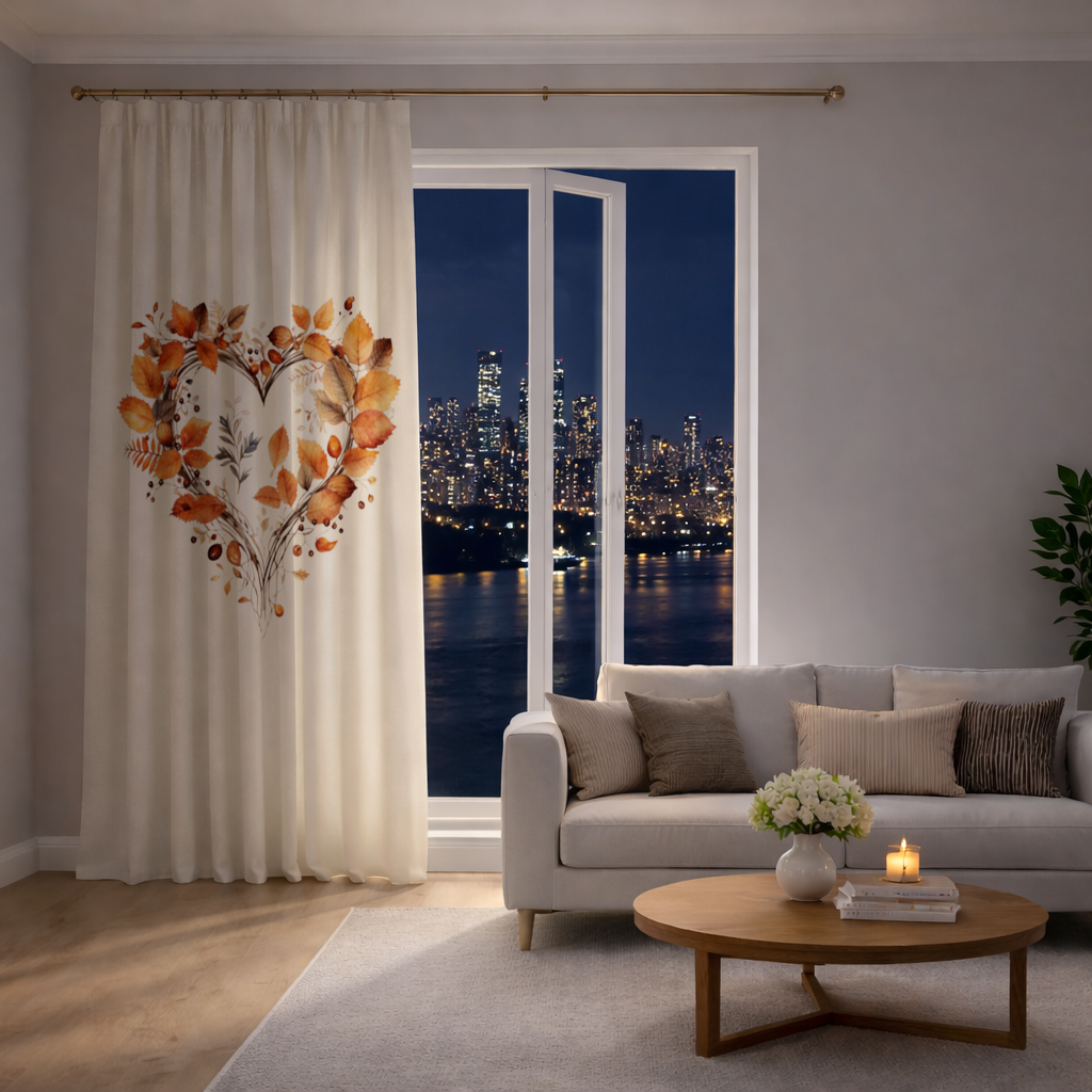 Orange Autumn Leaves Heart Drapes
