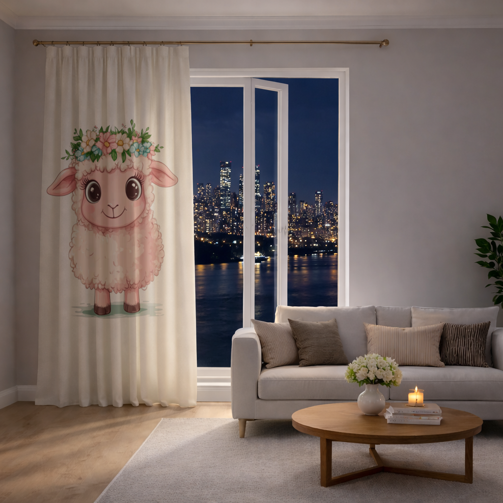 Kawaii Flower Crown Pink Lamb Drapes