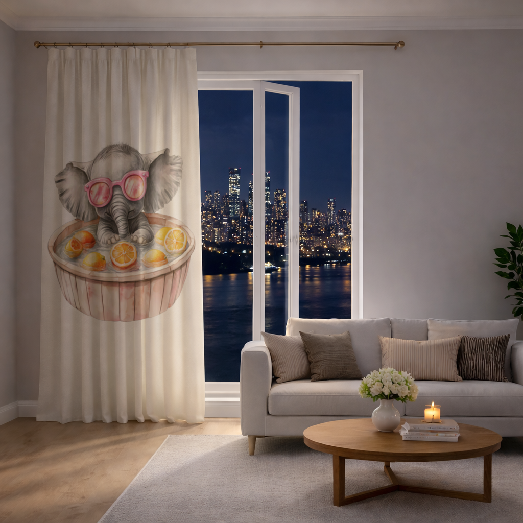 Baby Elephant in Pink Sunglasses Citrus Bath Drapes
