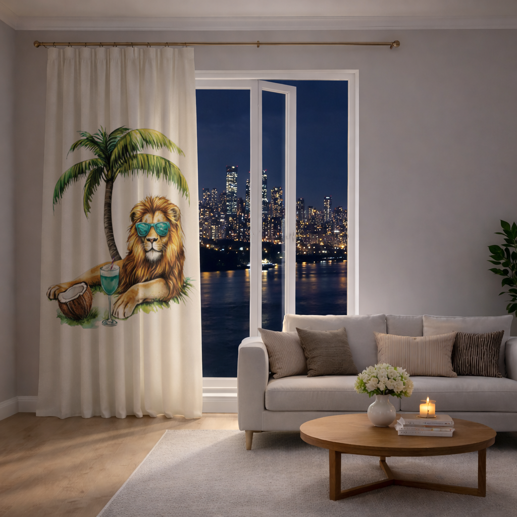 Summer Vibe Lion Under Palm Tree Drapes