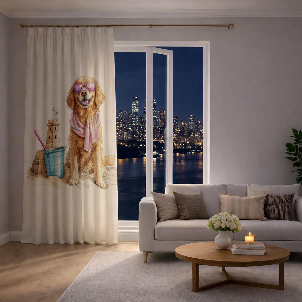 Beach Golden Retriever Pink Sunglasses Drapes