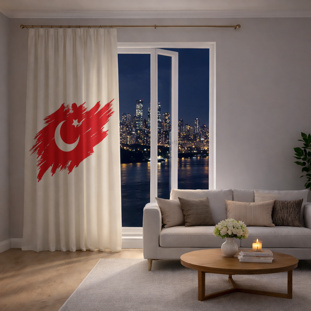 Brushstroke Turkish Flag Crescent Moon Drapes