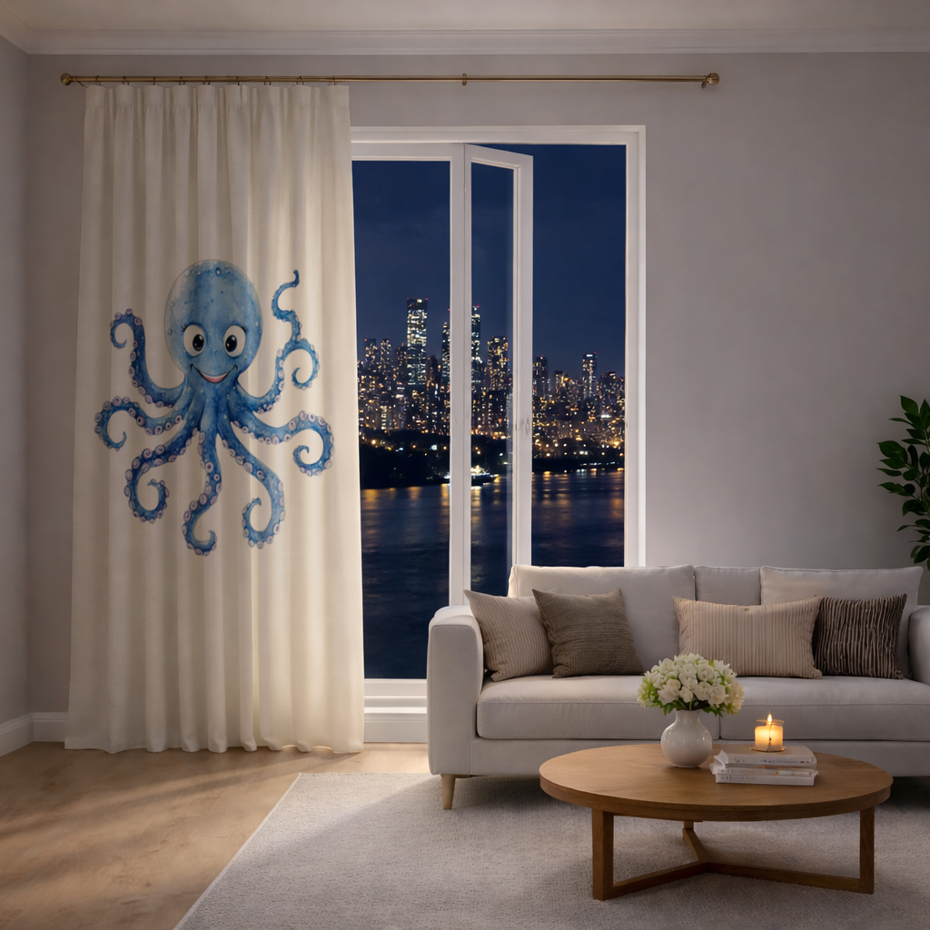 Cute Blue Watercolor Octopus Drapes