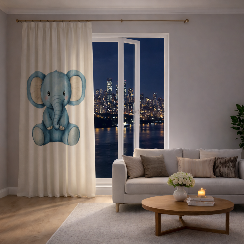 Cute Blue Watercolor Baby Elephant Drapes