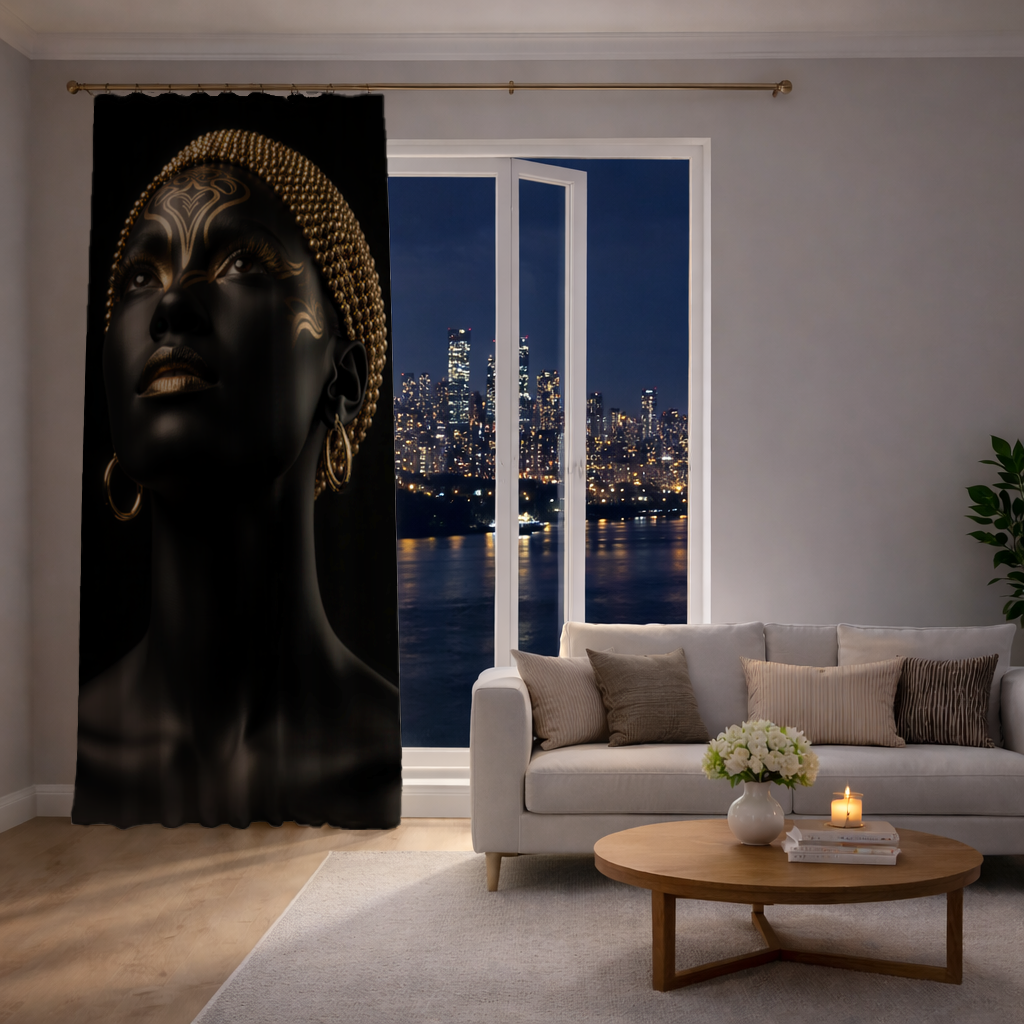 Gold Afrofuturistic Black Woman Drapes