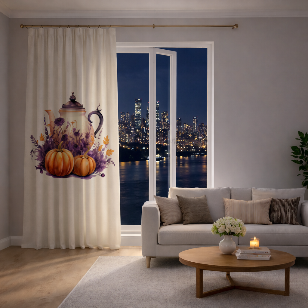 Vintage Purple Floral Pumpkin Teapot Drapes