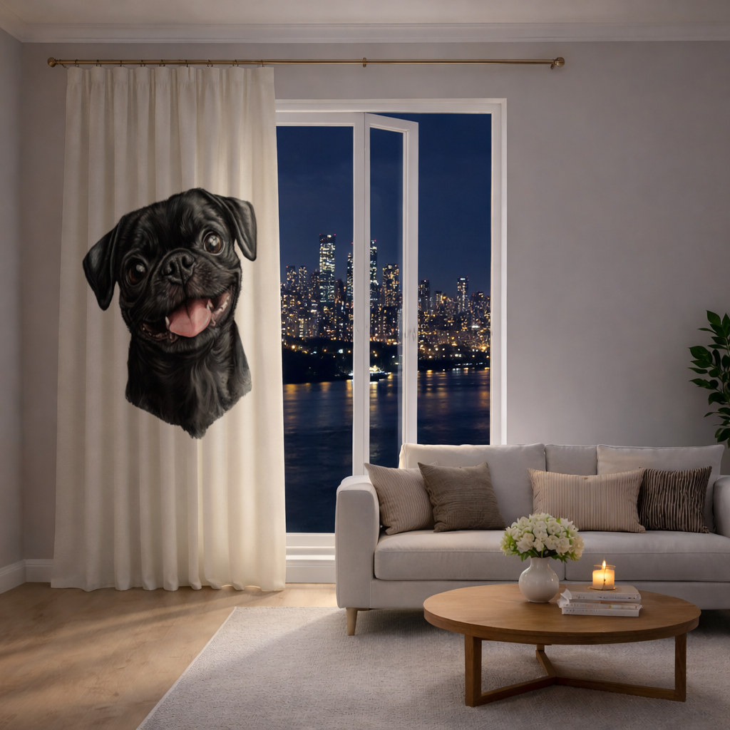 Happy Black Pug Face Drapes