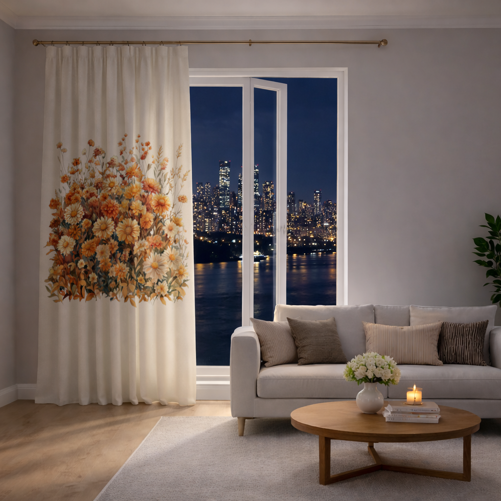Watercolor Orange Wildflowers Drapes