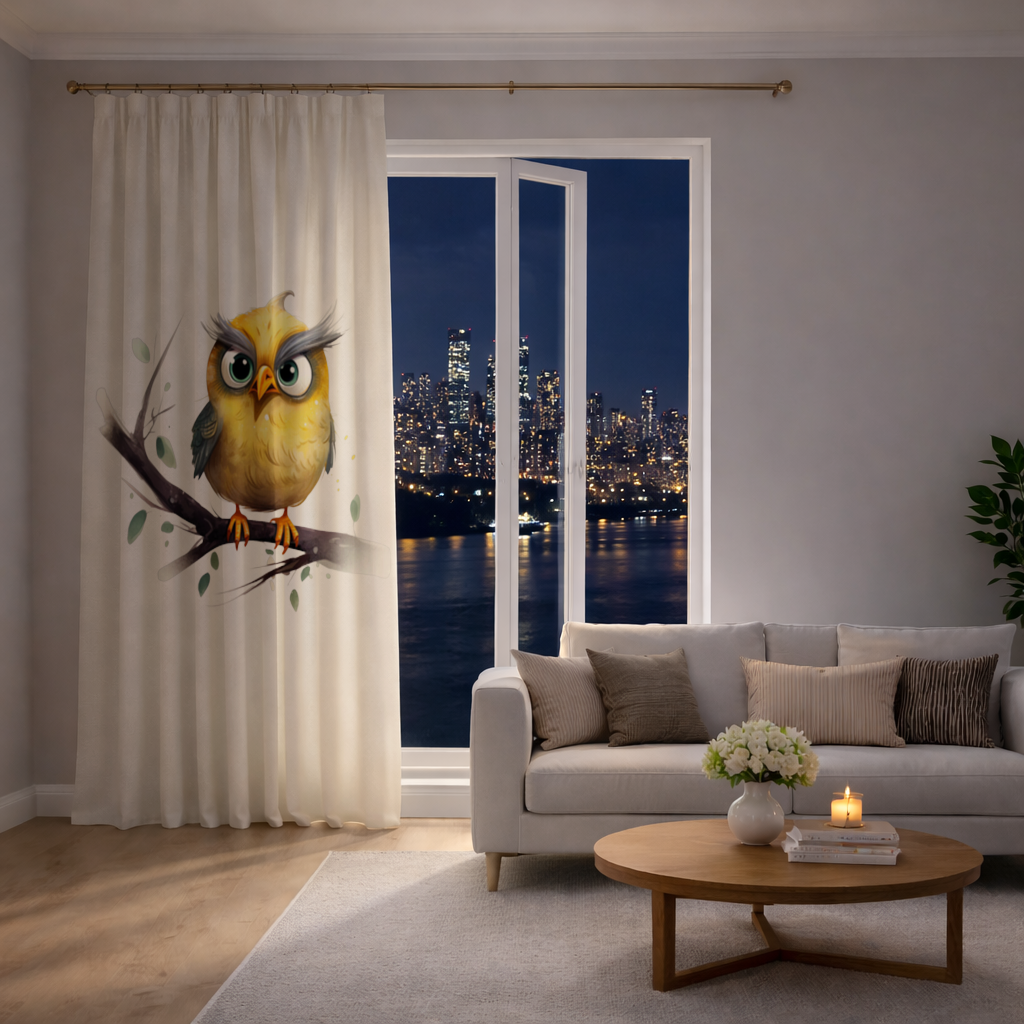 Grumpy Yellow Owl Drapes