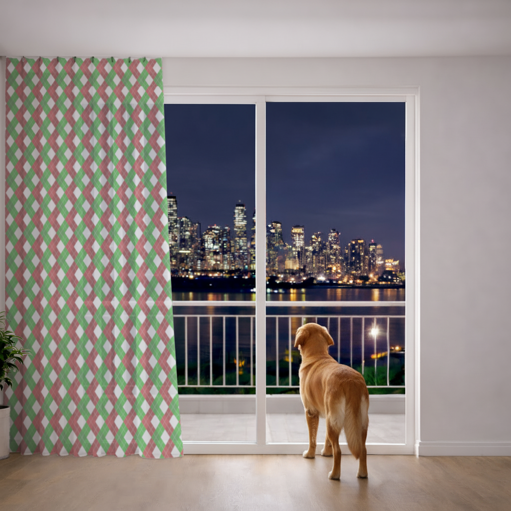 Red Green Argyle Plaid Background Pattern Sheer Curtain