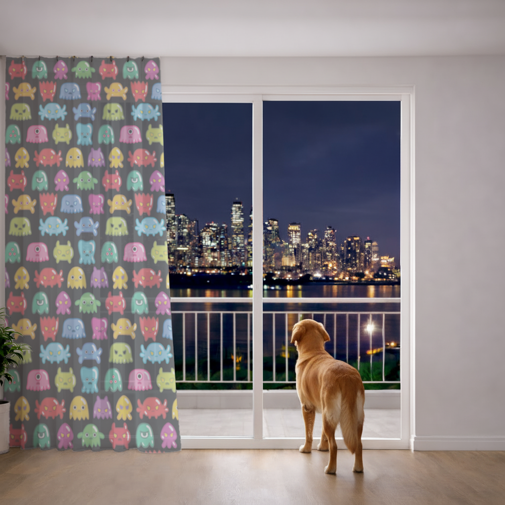 Cute Colorful Monsters Seamless Pattern Sheer Curtain