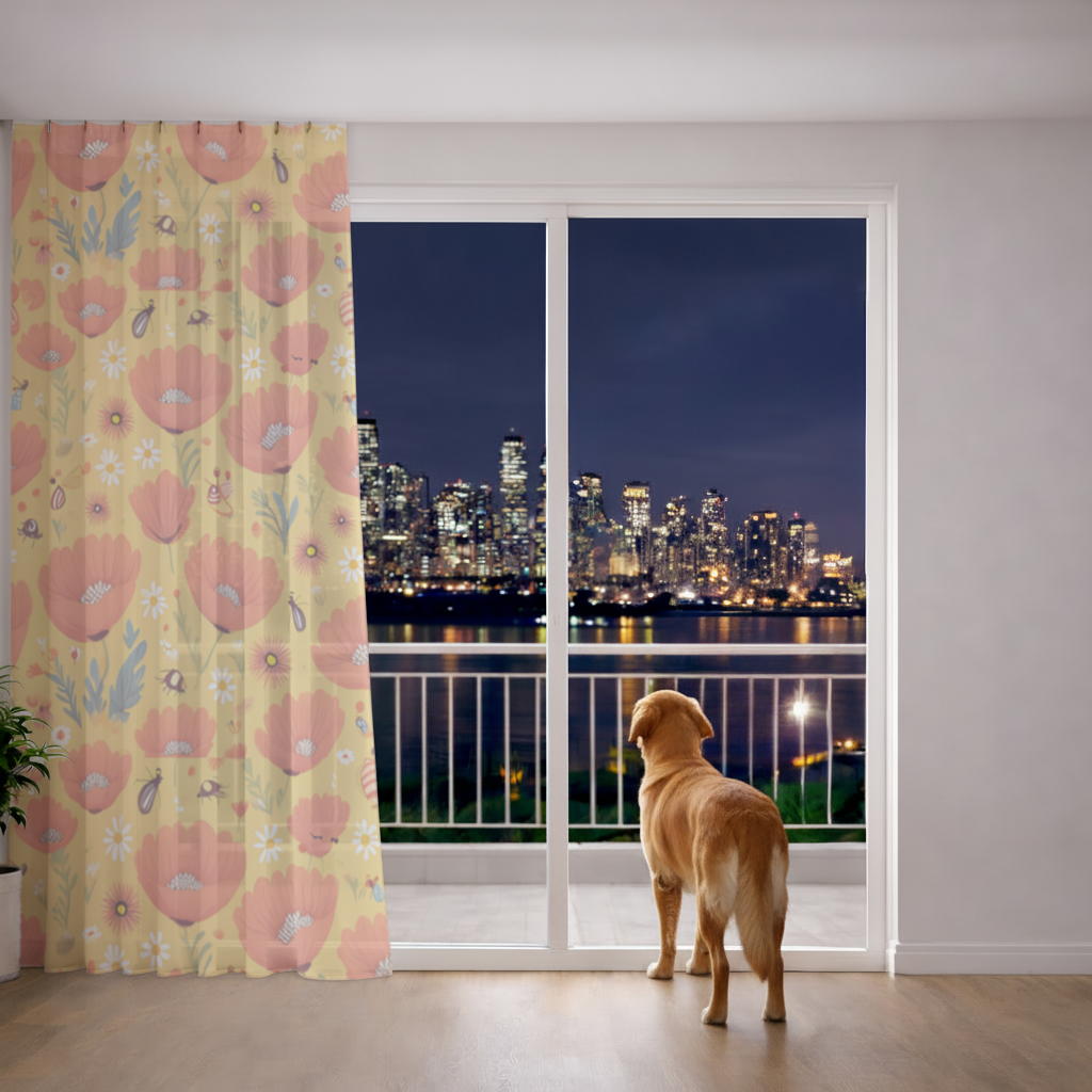 Floral Insect Pattern Colorful Design Sheer Curtain