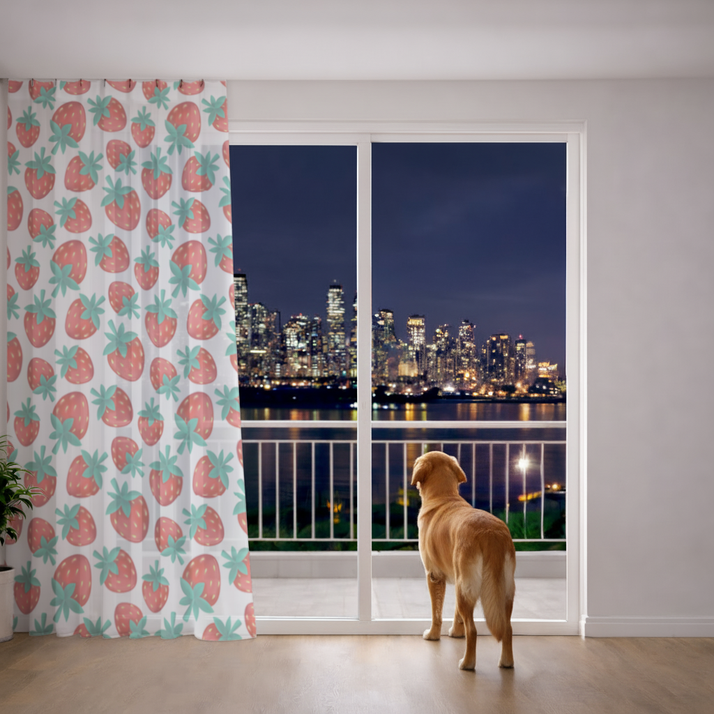 Vibrant Red Strawberry Summer Pattern Sheer Curtain