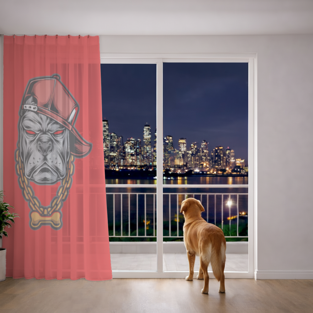 Hip Hop Style Gangster Dog Illustration Sheer Curtain