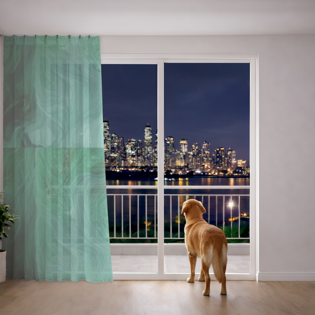 Black and green marbling Sheer Curtain