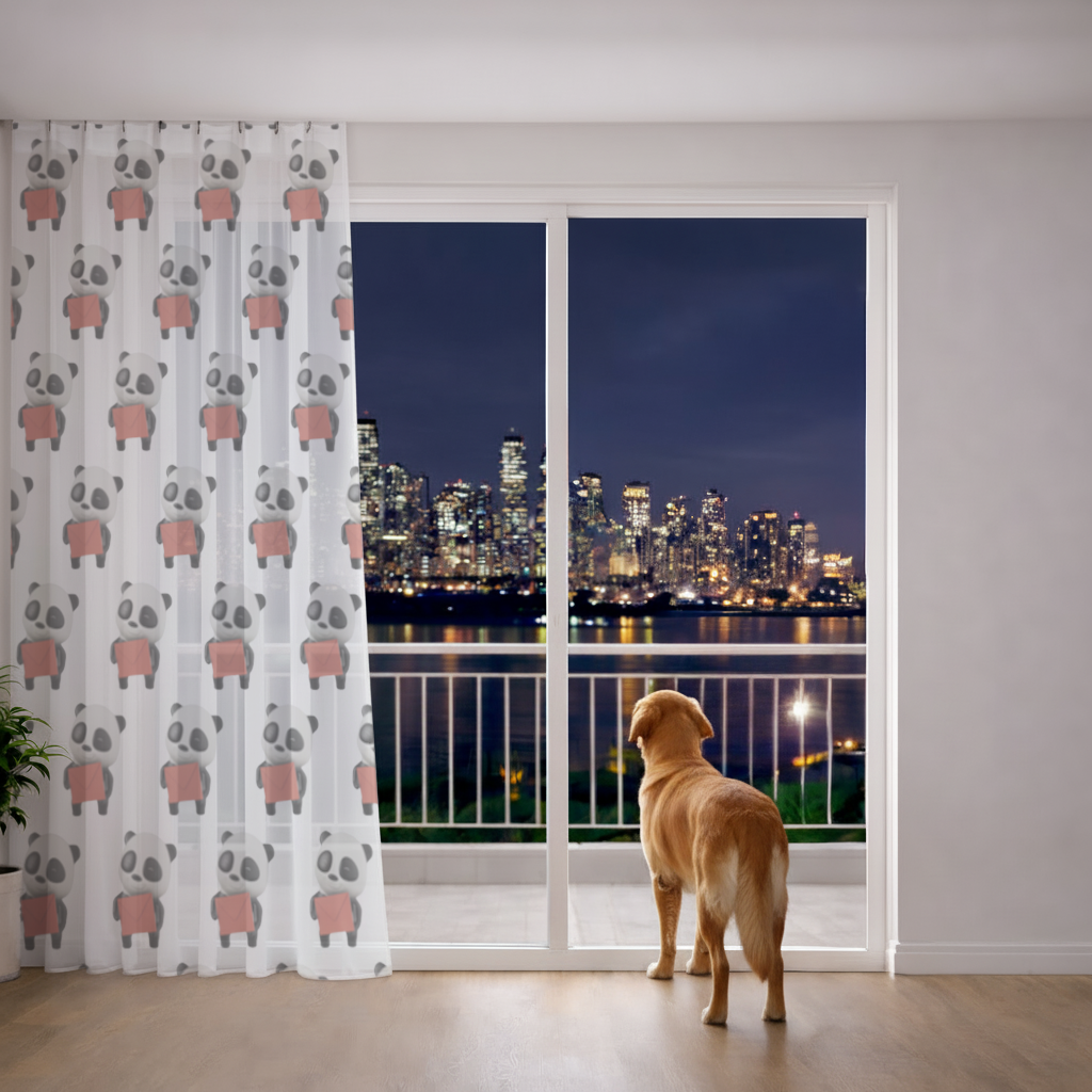 Happy Panda Character Holding Red Envelope Sheer Curtain