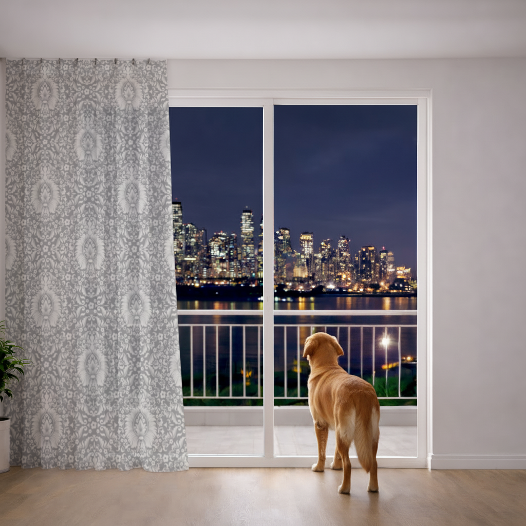 Klasik Vintage Damask Çiçekli Desen Tül Perde