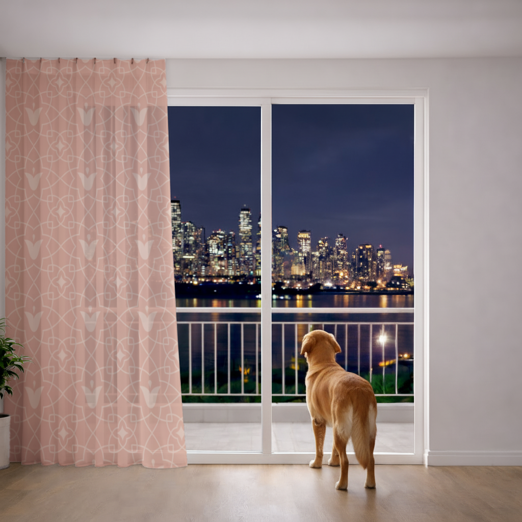 Modern Geometric Linear Terracotta Pattern Sheer Curtain