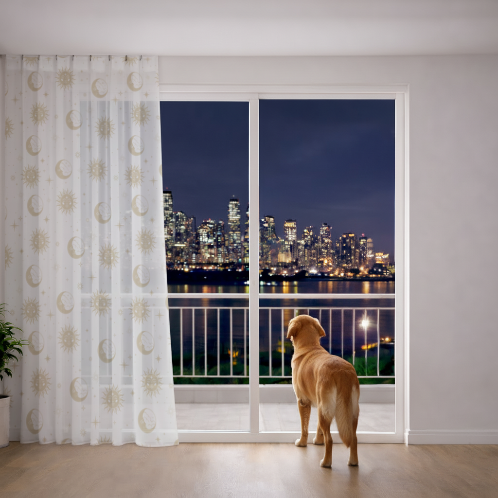 Golden Sun and Moon Mystical Pattern Sheer Curtain