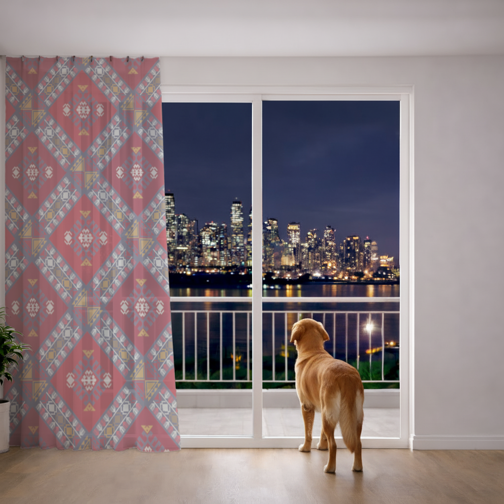 Traditional Kilim Pattern Motif Sheer Curtain
