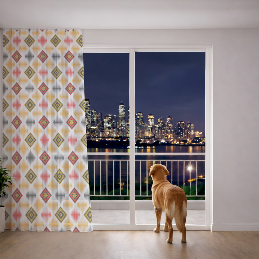 Vibrant Ethnic Geometric Motif Sheer Curtain