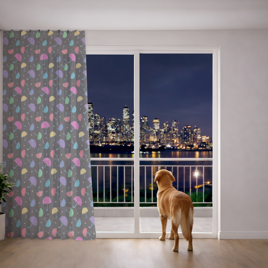 Colorful Heart Umbrellas Pattern Sheer Curtain