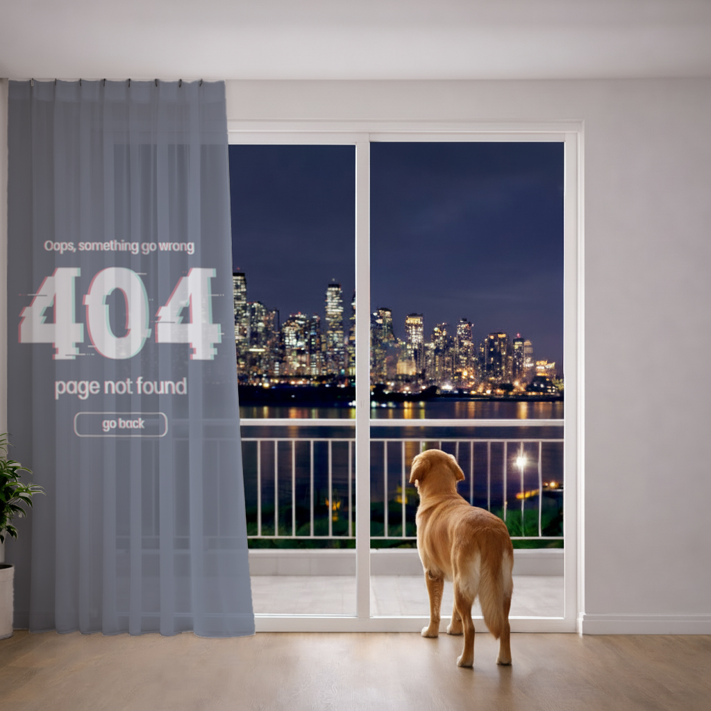 404 Error Glitch Design Sheer Curtain