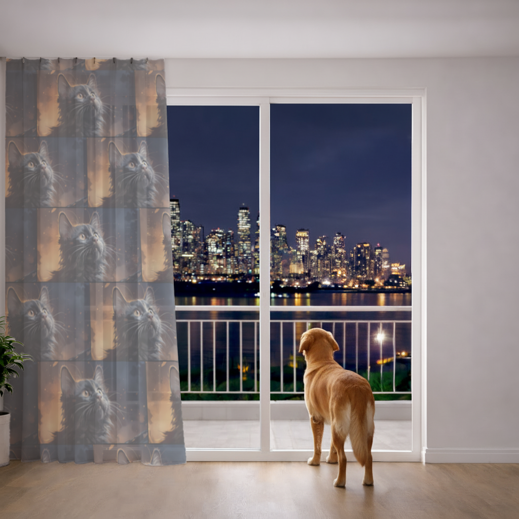 Black Cat Digital Art Sheer Curtain