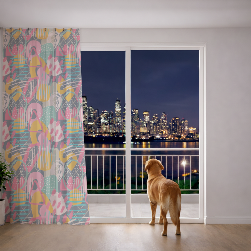 Abstract Geometric Doodle Sheer Curtain