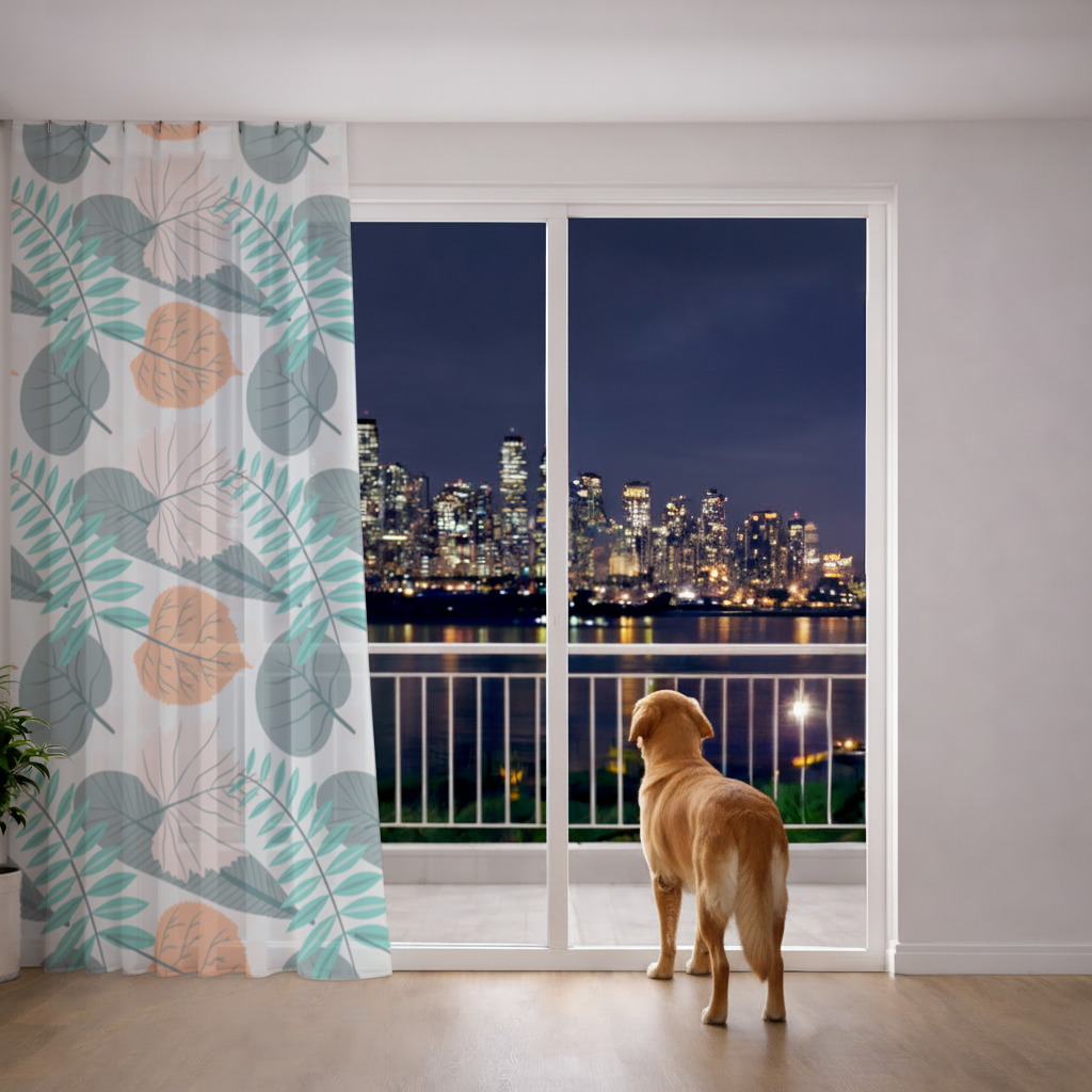 Modern Tropical Leaves Sheer Curtain