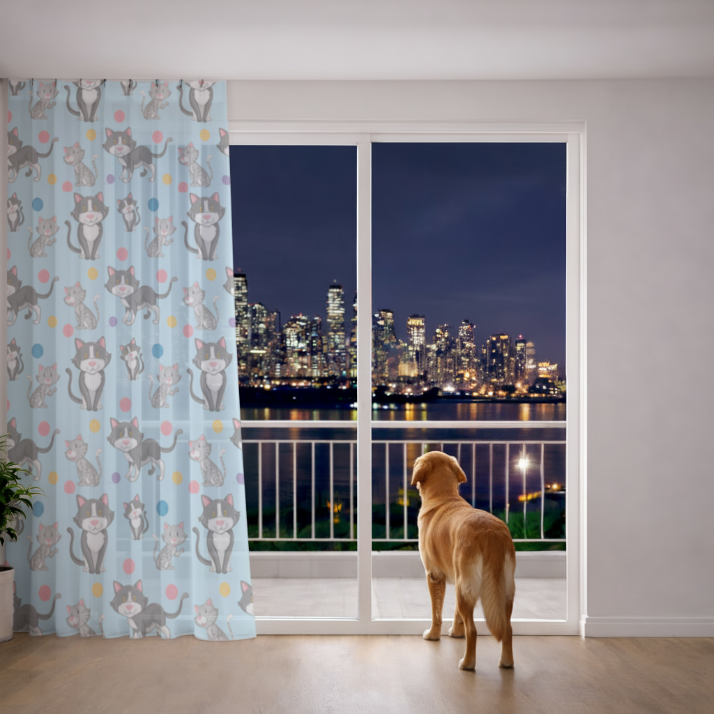 cat repeat pattern Sheer Curtain