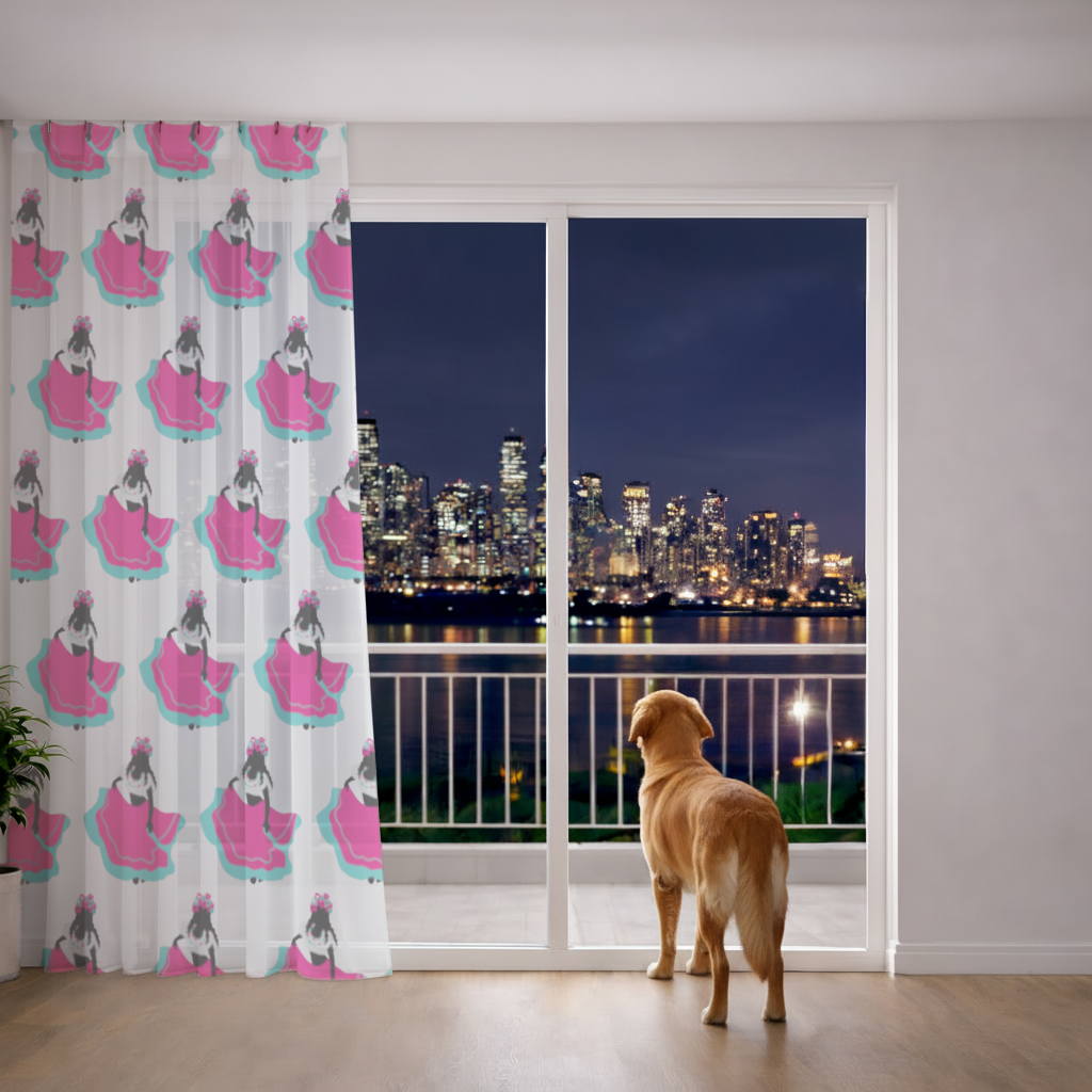 Mexican Folklorico Dancer Silhouette Sheer Curtain