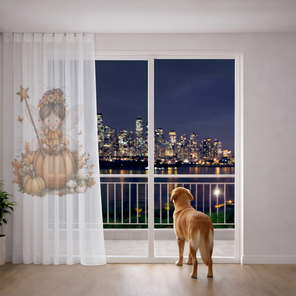 Whimsical Autumn Pumpkin Fairy Sheer Curtain