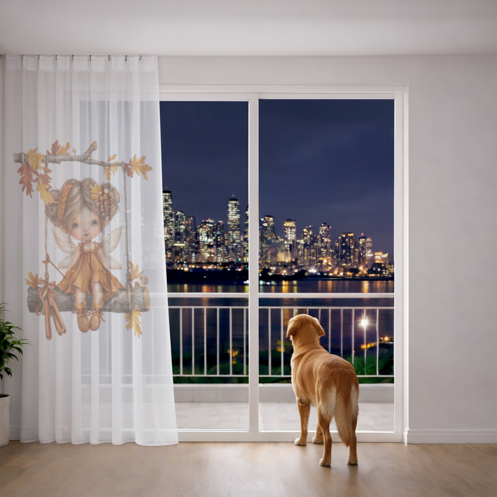 Whimsical Autumn Forest Fairy Sheer Curtain