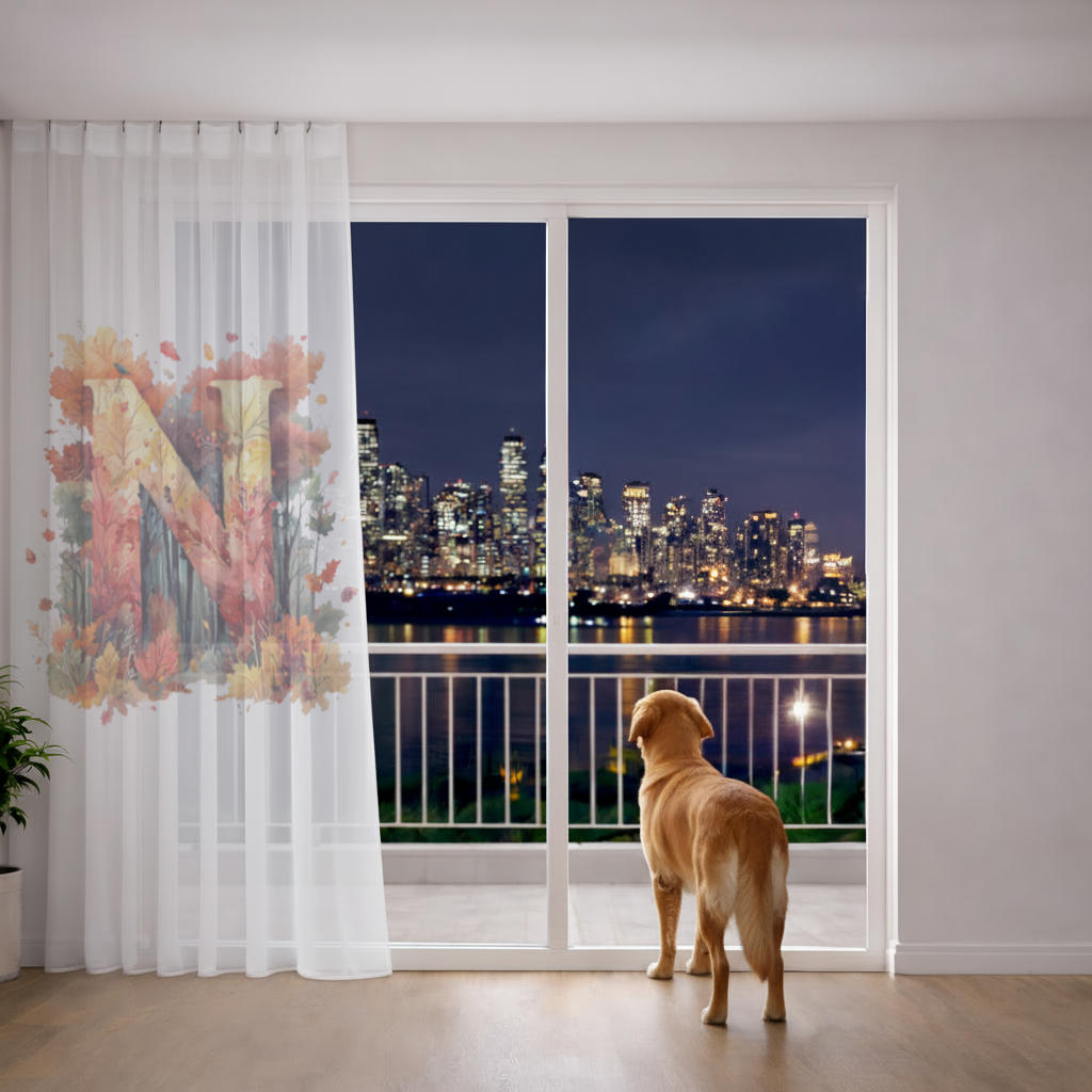 Autumn Leaf Monogram N Sheer Curtain