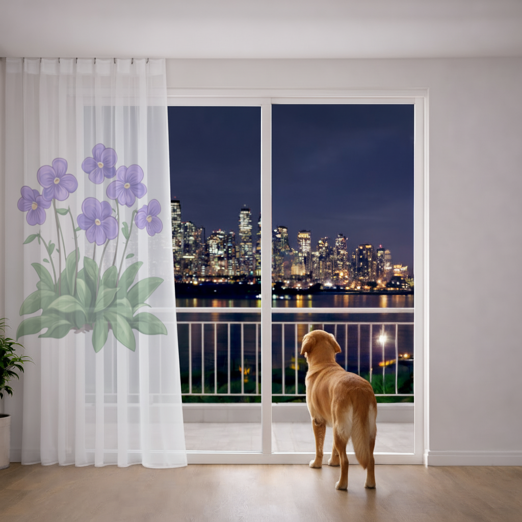 Cottagecore Purple Violets Sheer Curtain