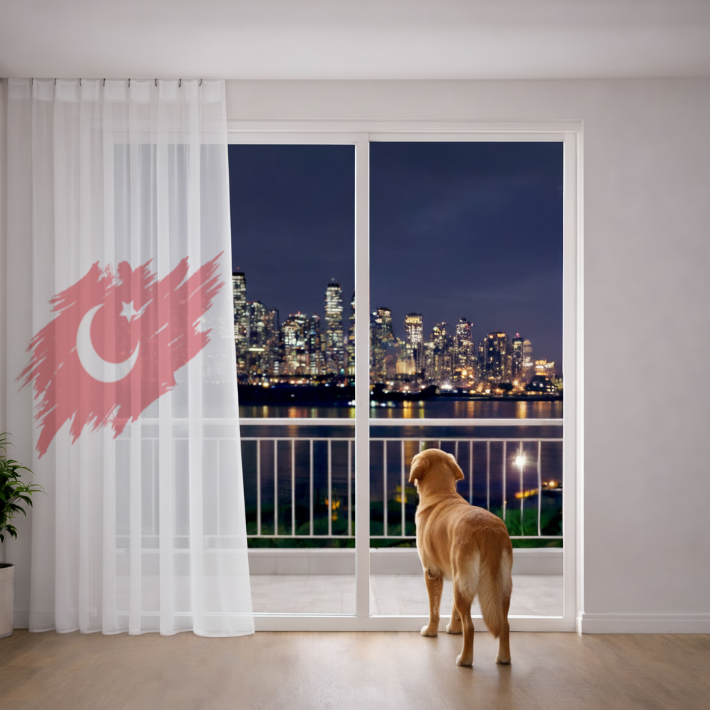Brushstroke Turkish Flag Crescent Moon Sheer Curtain