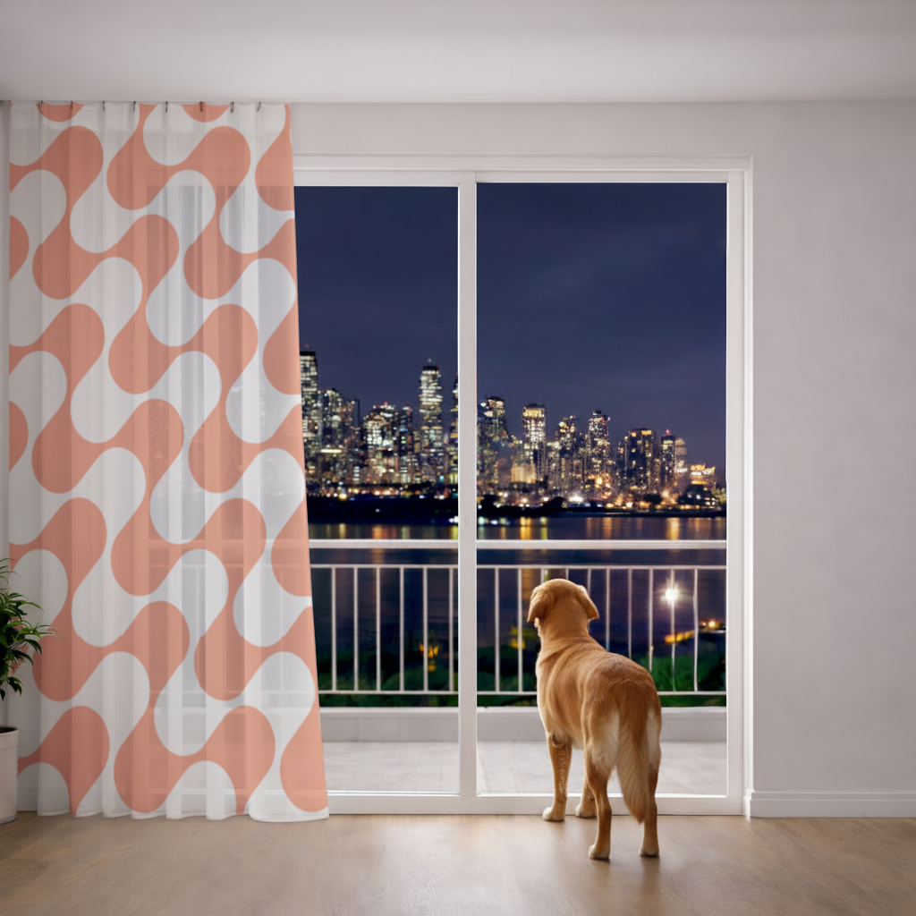 Retro 70s Orange Cream Groovy Curves Sheer Curtain