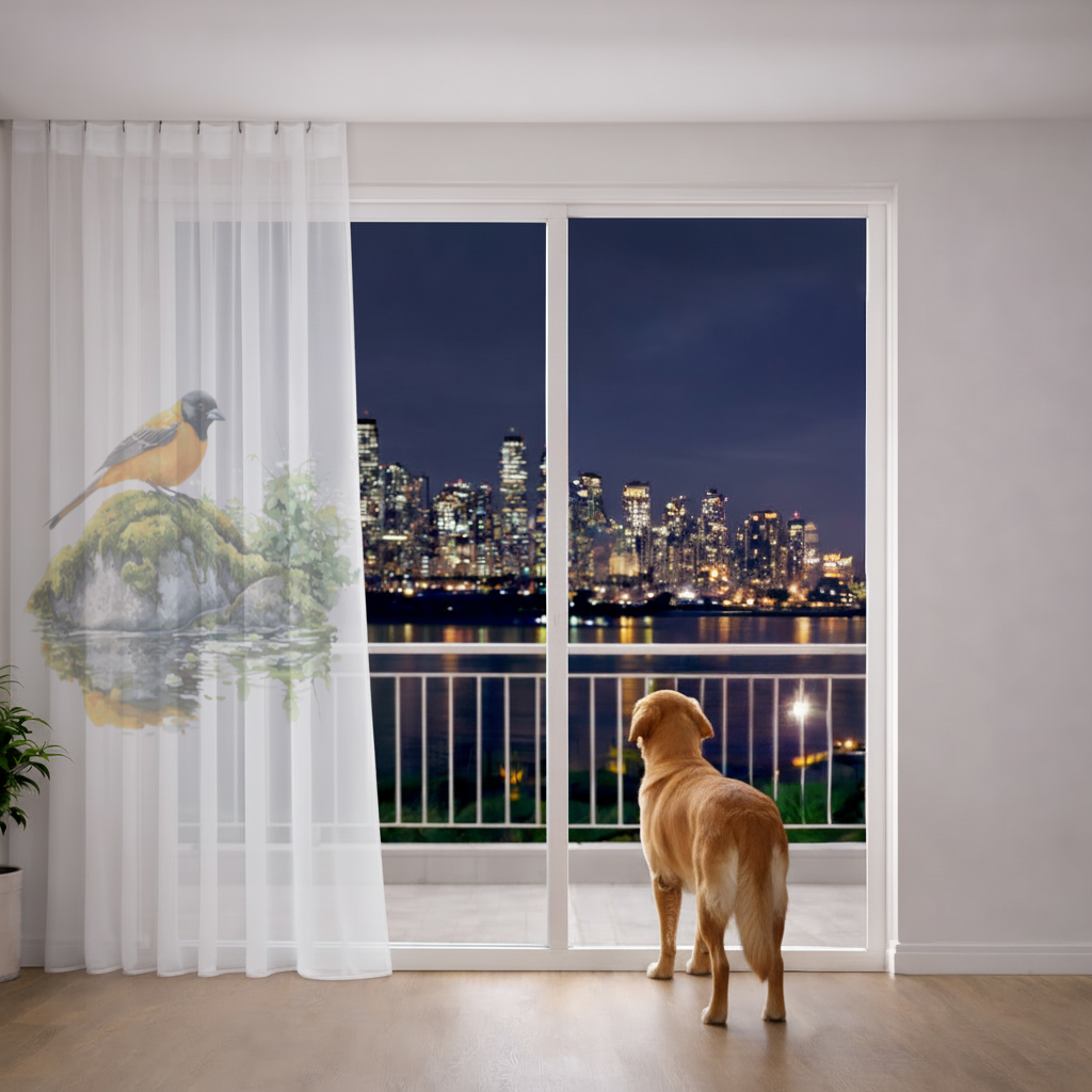 Orange Baltimore Oriole Bird Sheer Curtain