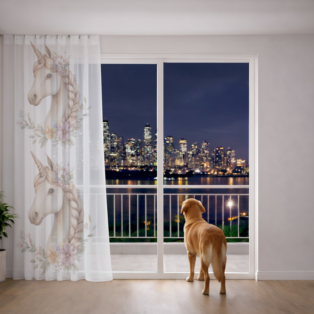 Cottagecore Floral Unicorn Sheer Curtain
