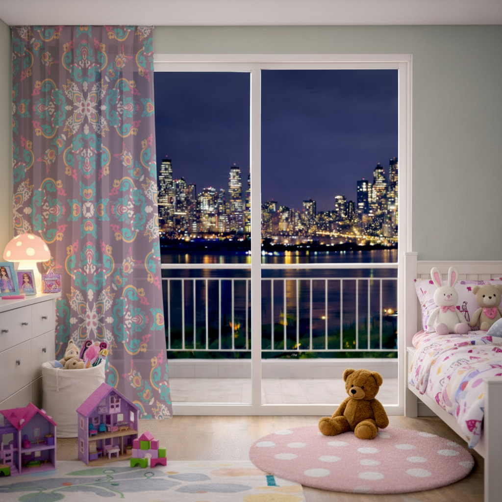 Colorful Ottoman Inspired Mandala Pattern Sheer Curtain