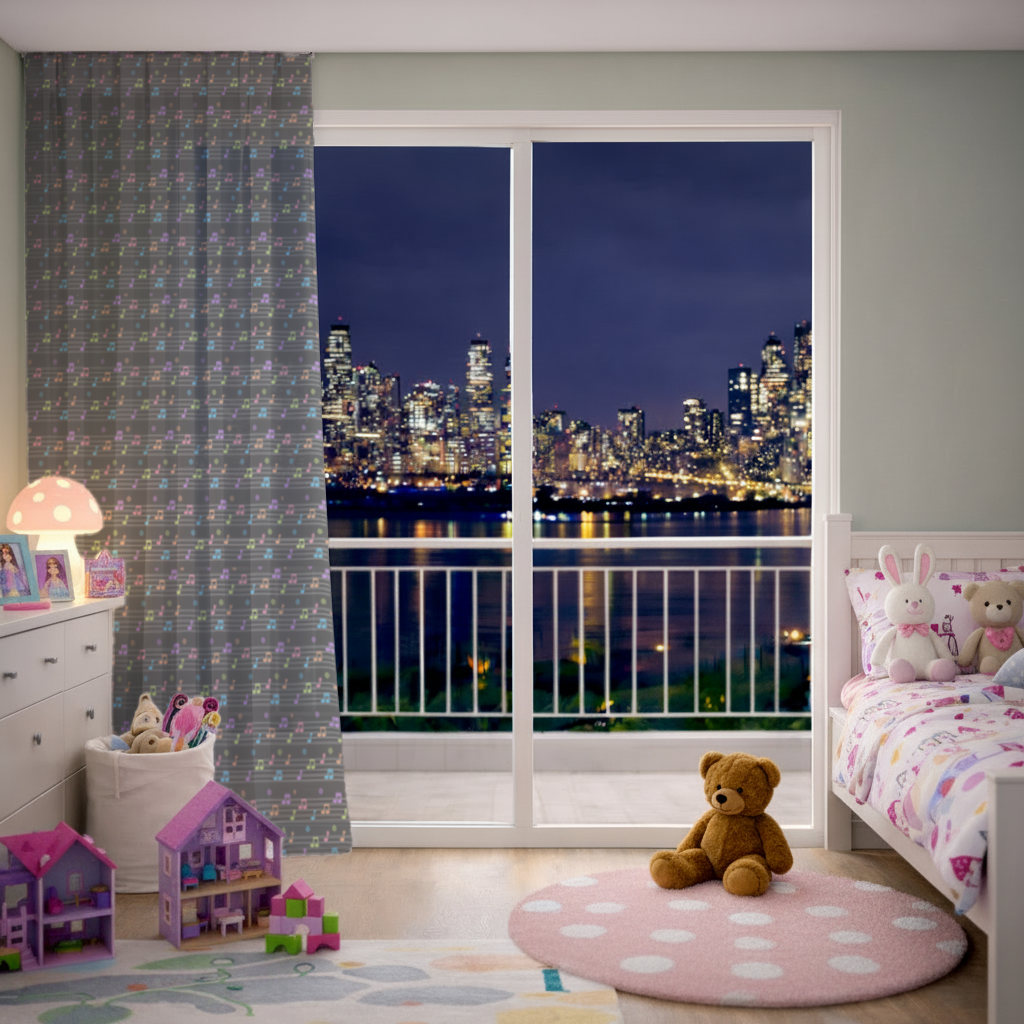 Vibrant Neon Music Notes and Rhythm Seamless Pattern Sheer Curtain